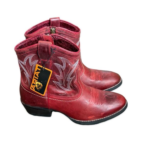 Ariat Billie Retro Red Leather Western Ankle Boots Zip Womens Size 7 B NWOB - Picture 9 of 10